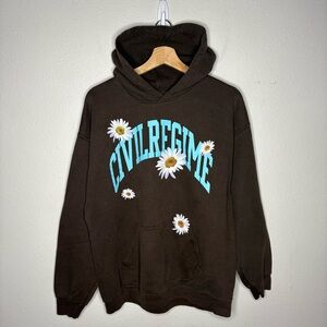 Civil Regime Mens Floral Graphic Print Hoodie Fleece Brown Large L Sweatshirt